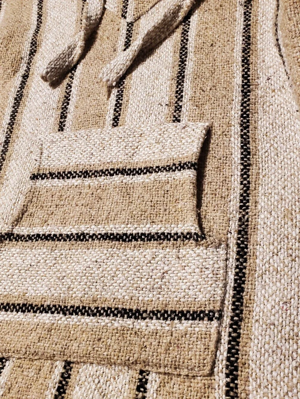 Boho Neutral Striped Mexican Baja Hoodie Pullover M/L